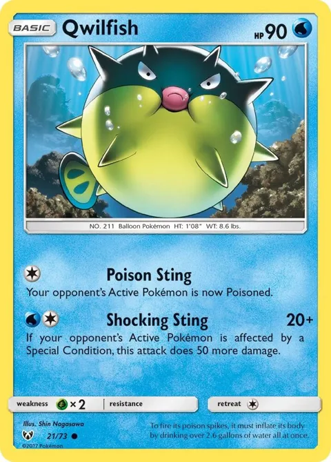 Qwilfish #21/73 Reverse Holofoil Pokémon card from Shining Legends
