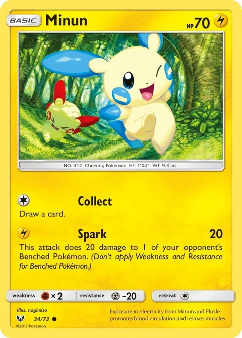 Minun #34/73 Reverse Holofoil Pokémon card from Shining Legends