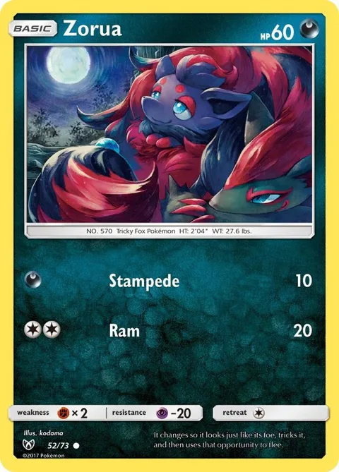 Zorua #52/73 Reverse Holofoil Pokémon card from Shining Legends