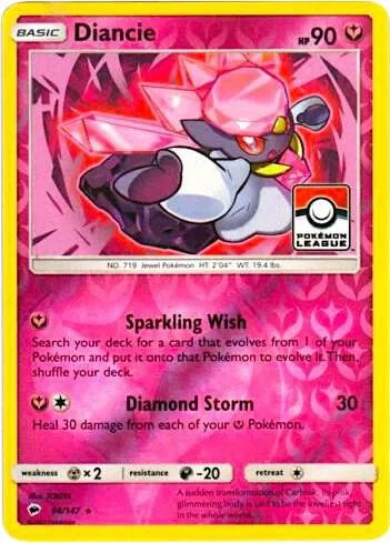 Diancie - 94/147 Pokemon League #094/147 Reverse Holofoil Pokémon card from League & Championship Cards