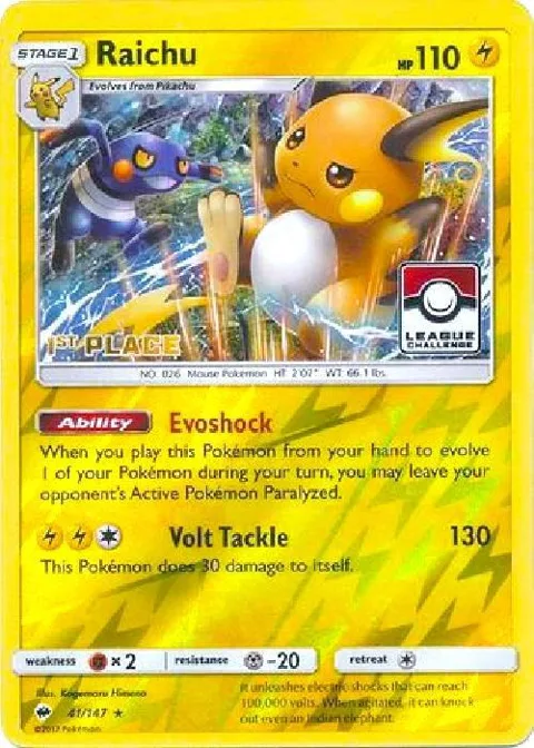 Raichu - 41/147 League Challenge [1st Place] #041/147 Reverse Holofoil Pokémon card from League & Championship Cards