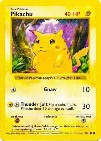 Pikachu Red Cheeks #058/102 Unlimited Pokémon card from Base Set (Shadowless)