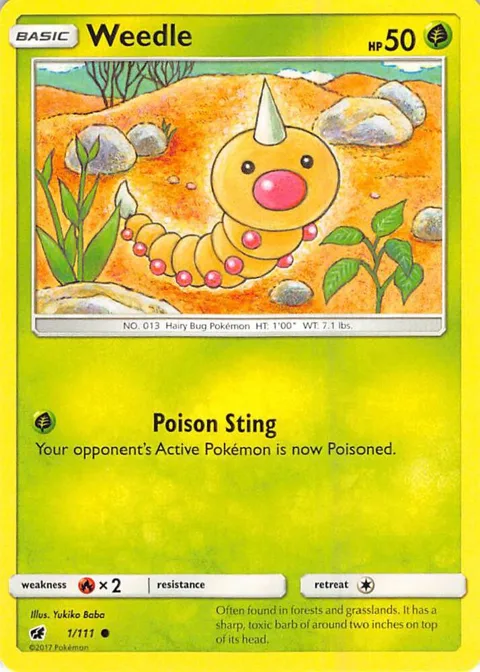 Weedle #1/111 Pokémon card from SM - Crimson Invasion