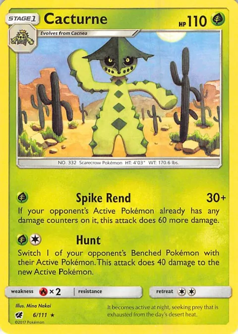 Cacturne #6/111 Reverse Holofoil Pokémon card from SM - Crimson Invasion