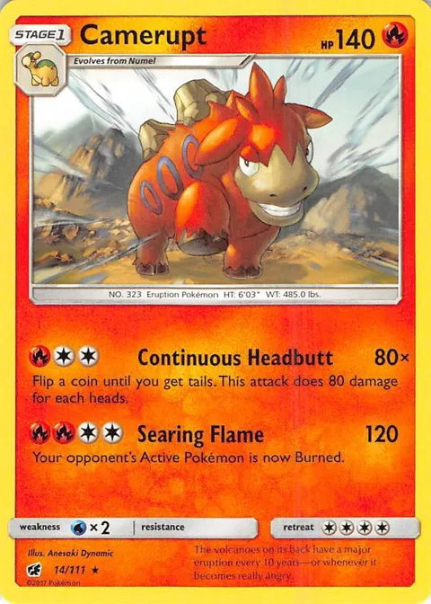Camerupt #14/111 Reverse Holofoil Pokémon card from SM - Crimson Invasion