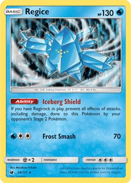 Regice #28/111 Reverse Holofoil Pokémon card from SM - Crimson Invasion
