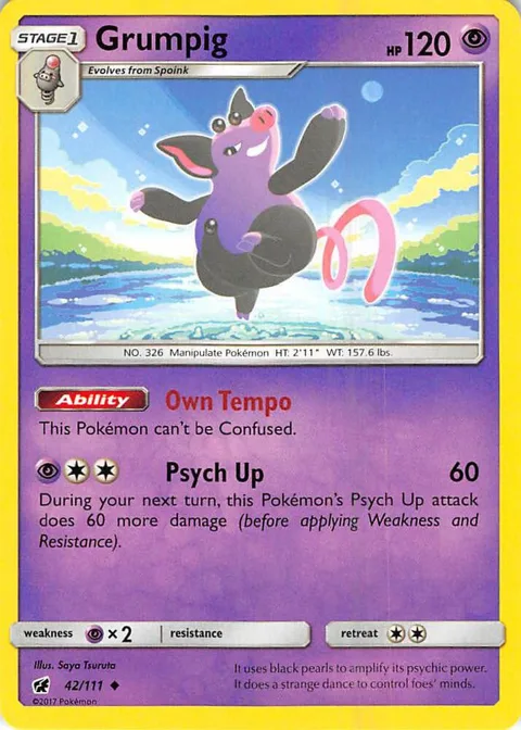 Grumpig #42/111 Reverse Holofoil Pokémon card from SM - Crimson Invasion