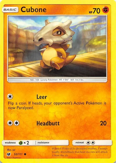 Cubone #52/111 Reverse Holofoil Pokémon card from SM - Crimson Invasion