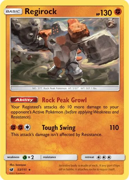 Regirock #53/111 Pokémon card from SM - Crimson Invasion