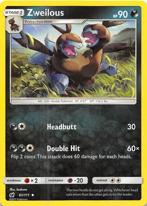 Zweilous #61/111 Pokémon card from SM - Crimson Invasion