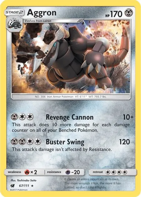Aggron #67/111 Reverse Holofoil Pokémon card from SM - Crimson Invasion