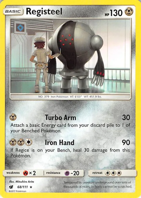 Registeel #68/111 Reverse Holofoil Pokémon card from SM - Crimson Invasion