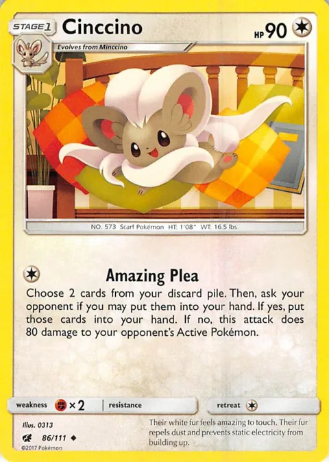Cinccino #86/111 Reverse Holofoil Pokémon card from SM - Crimson Invasion