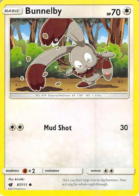Bunnelby #87/111 Reverse Holofoil Pokémon card from SM - Crimson Invasion