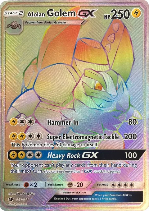 Alolan Golem GX Secret Rare #113/111 Holofoil Pokémon card from SM - Crimson Invasion