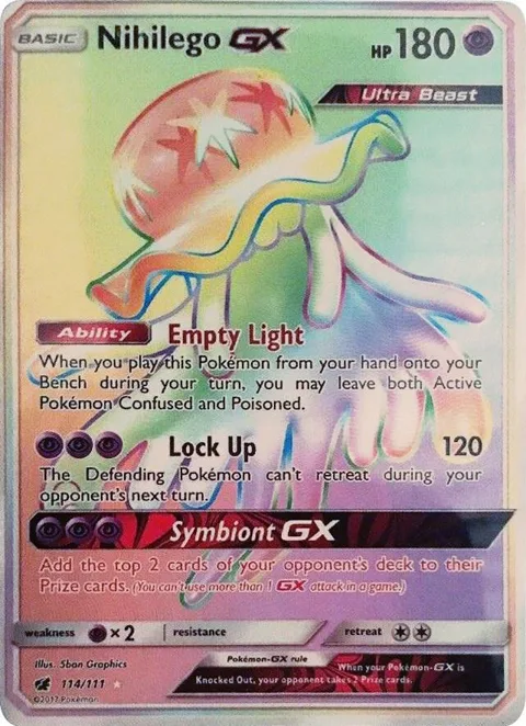 Nihilego GX Secret Rare #114/111 Holofoil Pokémon card from SM - Crimson Invasion