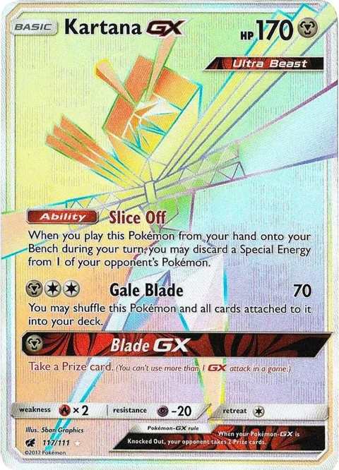 Kartana GX Secret Rare #117/111 Holofoil Pokémon card from SM - Crimson Invasion