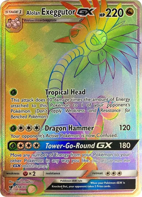 Alolan Exeggutor GX Secret Rare #118/111 Holofoil Pokémon card from SM - Crimson Invasion