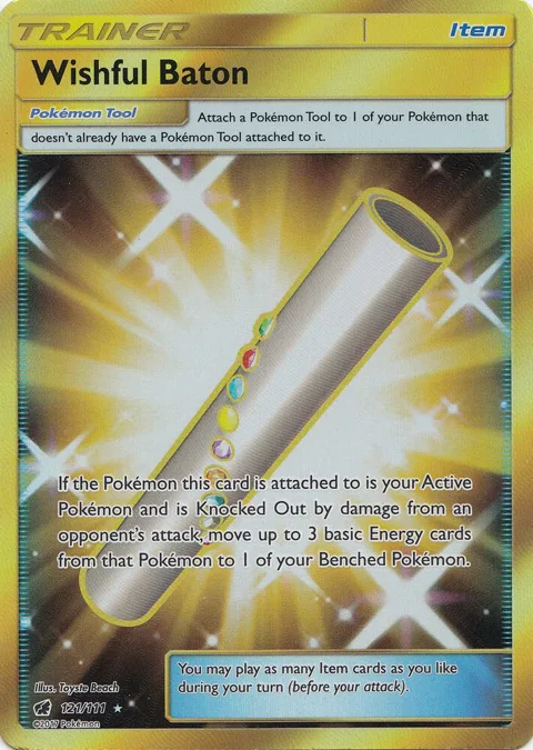 Wishful Baton Secret Rare #121/111 Holofoil Pokémon card from SM - Crimson Invasion