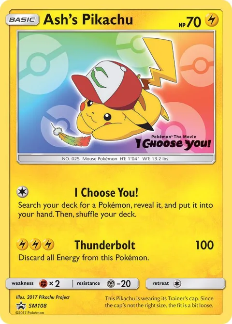 Ash's Pikachu #SM108 Pokémon card from SM Promos