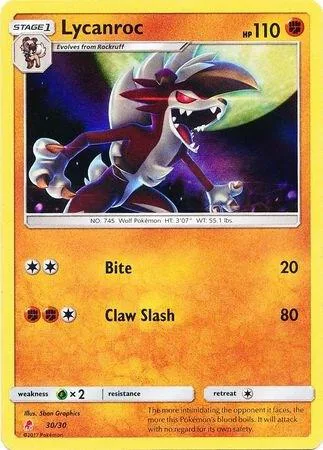 Lycanroc #30 Holofoil #30/30 Holofoil Pokémon card from SM Trainer Kit: Lycanroc & Alolan Raichu