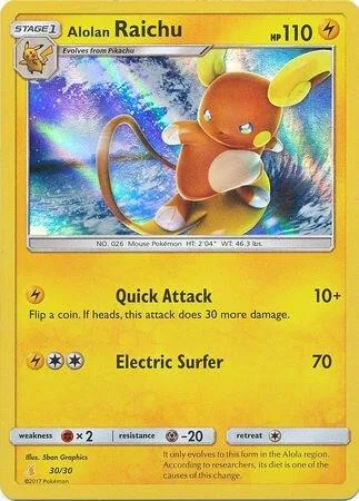 Alolan Raichu #30 Holofoil #30/30 Holofoil Pokémon card from SM Trainer Kit: Lycanroc & Alolan Raichu