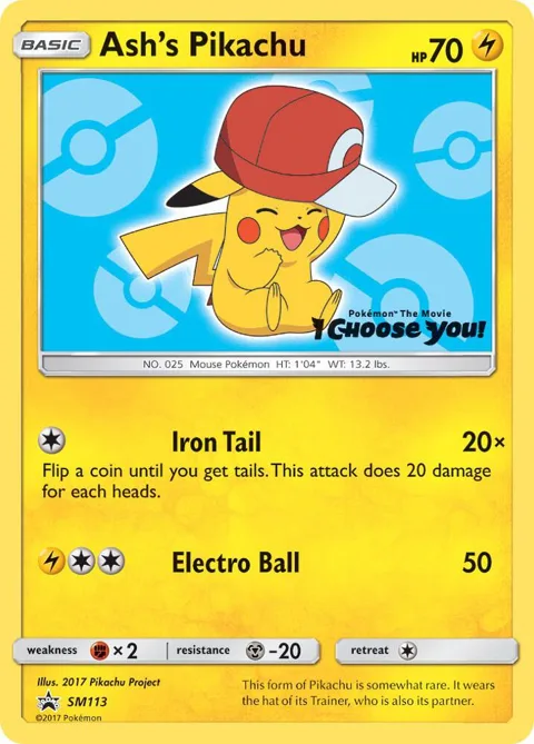 Ash's Pikachu #SM113 Pokémon card from SM Promos