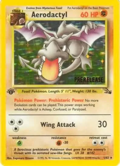 Aerodactyl Prerelease #01/62 1st Edition Holofoil Pokémon card from WoTC Promo