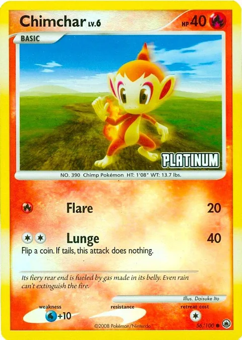 Chimchar - 56/100 [Platinum] #056/100 Reverse Holofoil Pokémon card from Burger King Promos