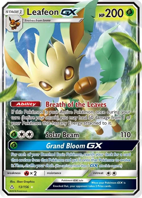 Leafeon GX #13/156 Holofoil Pokémon card from SM - Ultra Prism