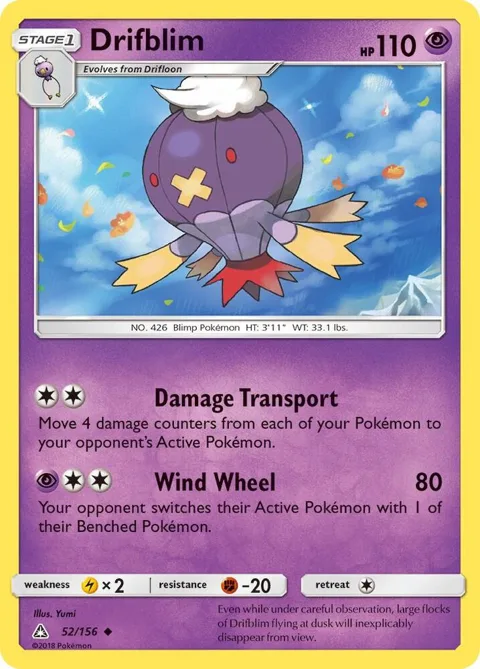 Drifblim #52/156 Reverse Holofoil Pokémon card from SM - Ultra Prism