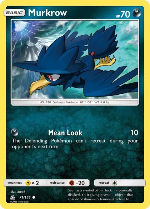 Murkrow #71/156 Reverse Holofoil Pokémon card from SM - Ultra Prism