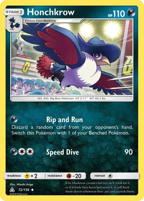Honchkrow #72/156 Reverse Holofoil Pokémon card from SM - Ultra Prism