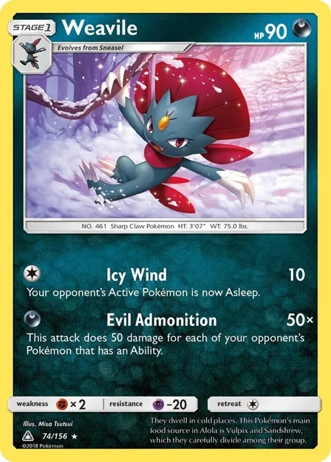 Weavile #74/156 Holofoil Pokémon card from SM - Ultra Prism