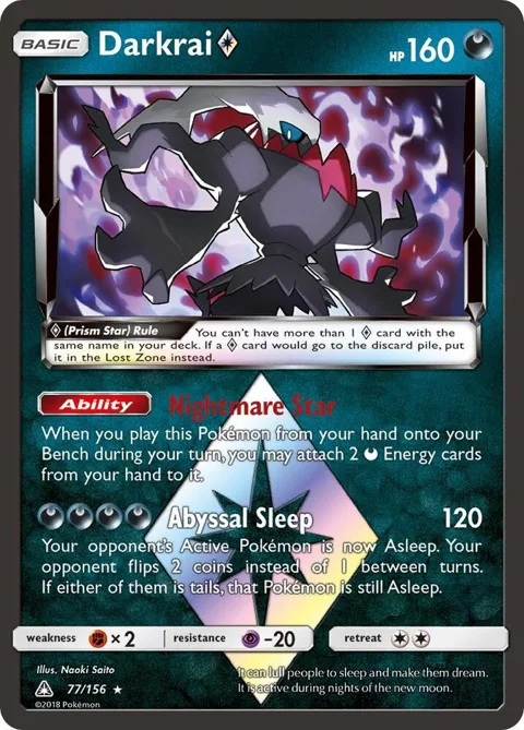 Darkrai Prism Star #77/156 Holofoil Pokémon card from SM - Ultra Prism