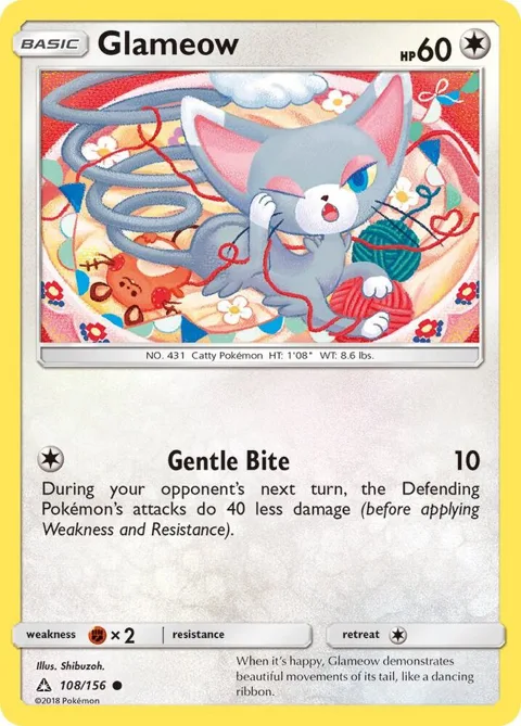 Glameow #108/156 Reverse Holofoil Pokémon card from SM - Ultra Prism