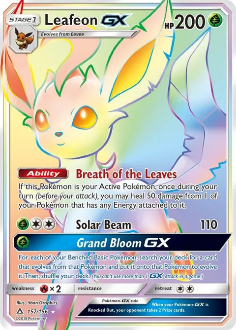 Leafeon GX Secret Rare #157/156 Holofoil Pokémon card from SM - Ultra Prism