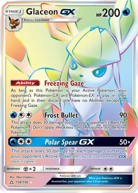 Glaceon GX Secret Rare #159/156 Holofoil Pokémon card from SM - Ultra Prism
