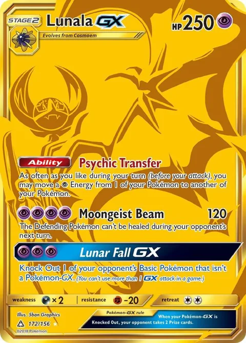 Lunala GX Secret Rare #172/156 Holofoil Pokémon card from SM - Ultra Prism