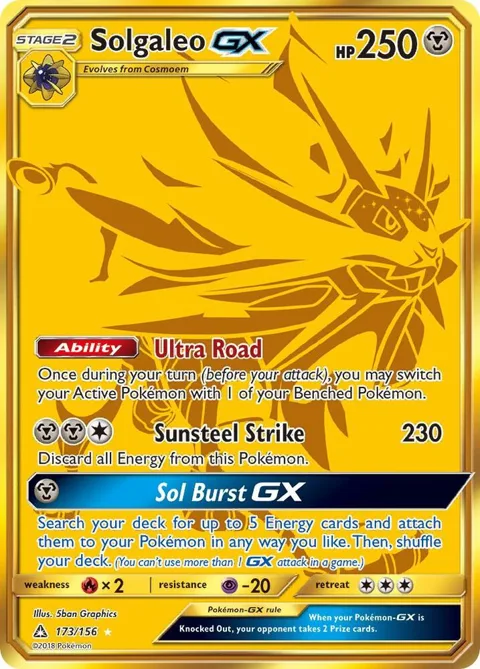 Solgaleo GX Secret Rare #173/156 Holofoil Pokémon card from SM - Ultra Prism