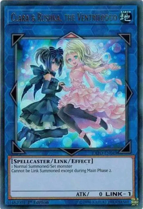 Clara & Rushka, the Ventriloduo EXFO-EN049 1st Edition Yu-Gi-Oh card from Extreme Force