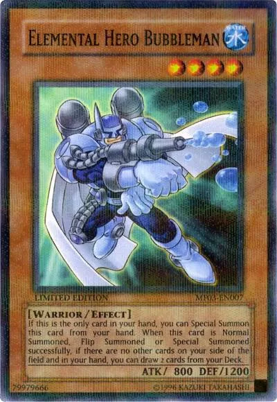 Elemental HERO Bubbleman MF03-EN007 Yu-Gi-Oh card from Mattel Action Figure Promos: Series 3
