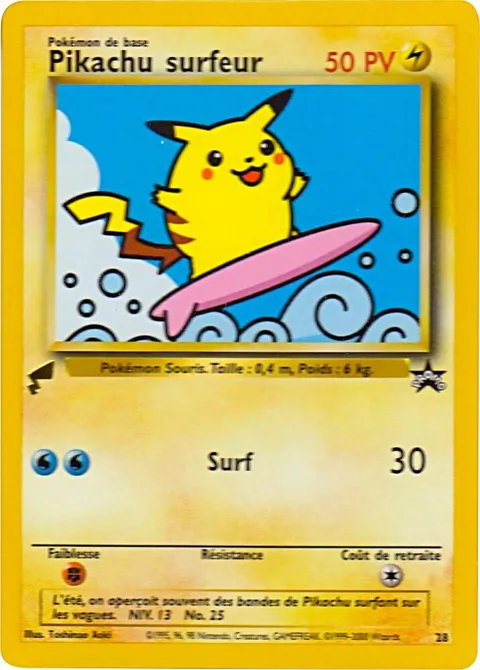 Pikachu Surfing #28 Pokémon card from Pikachu World Collection Promos