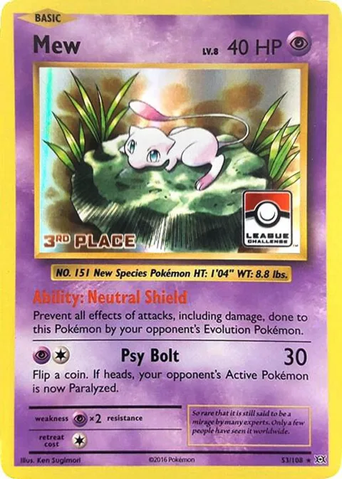 Mew - 53/108 League Challenge [3rd Place] #053/108 Holofoil Pokémon card from League & Championship Cards