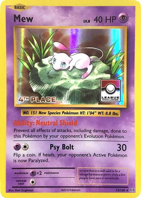 Mew - 53/108 League Challenge [4th Place] #053/108 Holofoil Pokémon card from League & Championship Cards