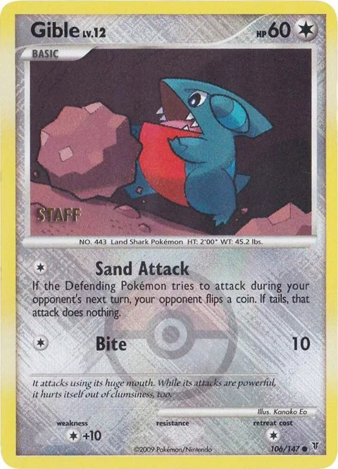 Gible - 106/147 Championship Promo [Staff] #106/147 Reverse Holofoil Pokémon card from League & Championship Cards