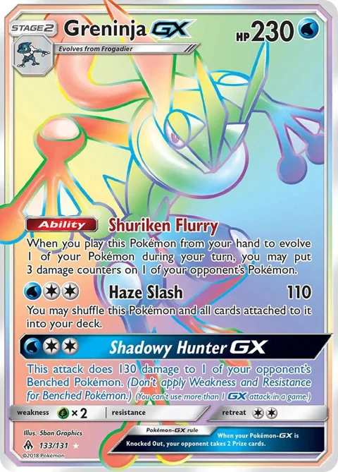 Greninja GX Secret Rare #133/131 Holofoil Pokémon card from SM - Forbidden Light