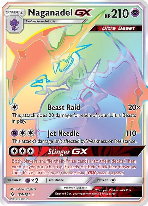 Naganadel GX Secret Rare #134/131 Holofoil Pokémon card from SM - Forbidden Light