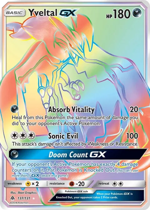 Yveltal GX Secret Rare #137/131 Holofoil Pokémon card from SM - Forbidden Light