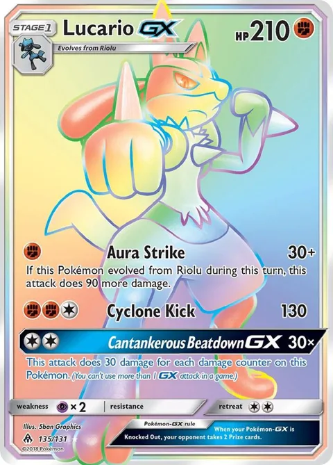 Lucario GX Secret Rare #135/131 Holofoil Pokémon card from SM - Forbidden Light